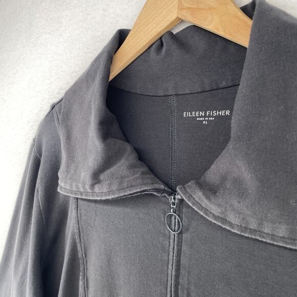 EILEEN FISHER Jacket XL Cotton Stretch Jersey Track Full Zip Sweatshirt Gray USA - Picture 4 of 14